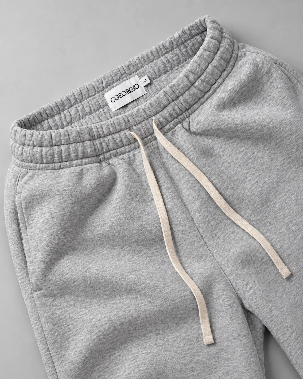 Marl grey jogger waistband and cream drawstring detail